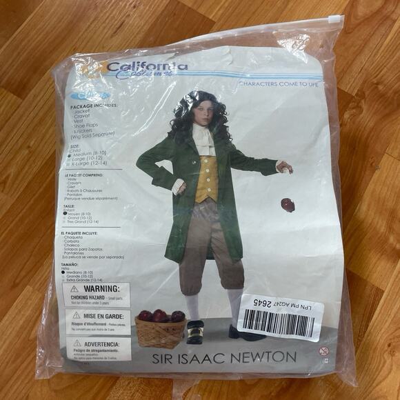 Boys Sir Isaac Newton Costume - Medium 17th Century Scientist Outfit With Vest & Knickers